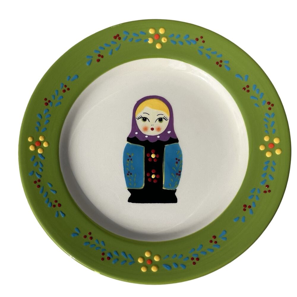World Market Nesting Doll Salad Plate - 8.5” Russian European History GREEN